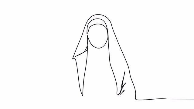 Christian nun, one line drawing animation, video clip with alpha channel.