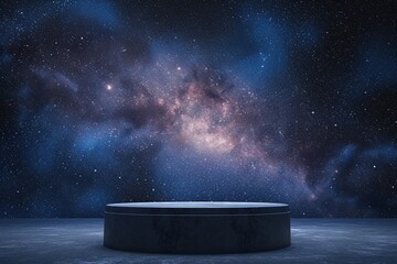 Immerse yourself in the enchanting scene of a podium against a cosmic backdrop, where the boundless beauty of the night sky ignites inspiration for both artistic expression and celestial contemplation