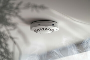 Home safety - smoke detector on ceiling detecting house fire