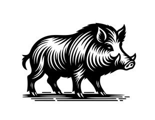 Fototapeta premium Monochrome vintage wild boar emblem. Isolated vector illustration