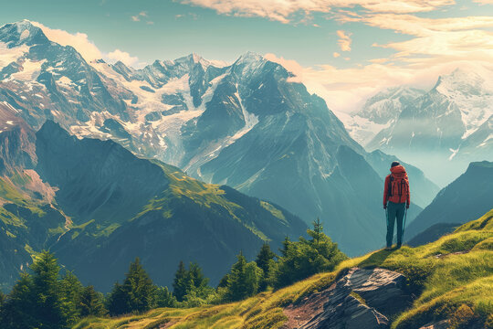 Person Hiking In The Mountains And Enjoying The View