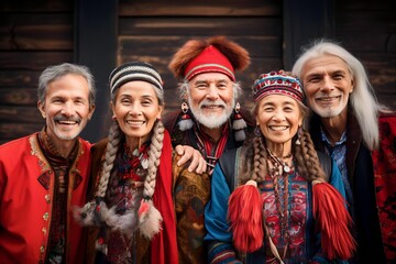 old people group is diverse in culture with charming traditional clothing from various countries - obrazy, fototapety, plakaty