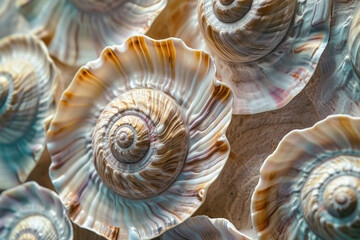 Generate a pattern of spiraling seashells, capturing the beauty