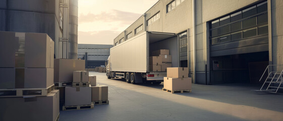 Serene dawn at an industrial loading bay, stillness before the day's bustle