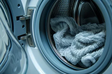 Fotobehang Washing machine drum full with dirty laundry © Fabio