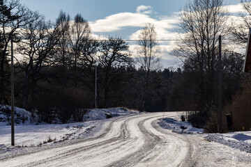 Dalaro, Sweden An icy road in winter.