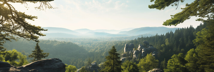 Beauty of mountains, trees, and grass in a scenic landscape.