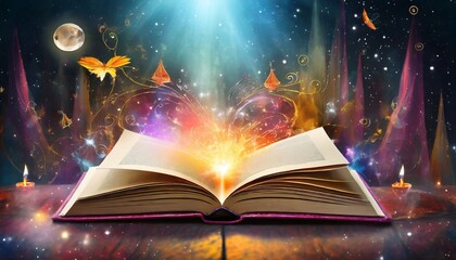 magical open book with an astounding story telling background