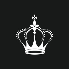 Elegant white crown silhouette with pearl accents on a black background, symbolizing royalty and luxury.