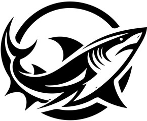 Fototapeta premium Black and white vector logo illustration of a deadly shark isolated on white background 