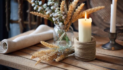 Fototapeta na wymiar candle on a wooden table