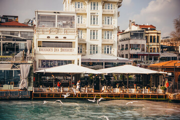 Waterfront cafe or restaurant in Istanbul, Turkey.