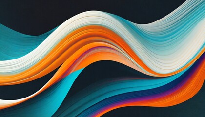 vibrant rainbow orange blue teal white psychedelic grainy gradient color flow wave on black...