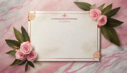 retro certificate of achievement paper template with modern pastel pink marble textured
