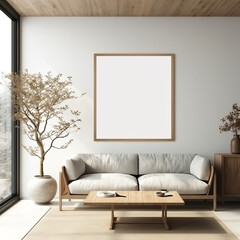  Frame mockup, ISO A paper size. Living room wall poster mockup. Interior mockup with house background. Modern interior design. 3D render