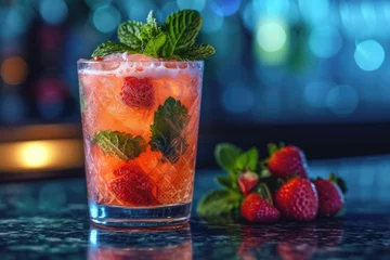 Foto op Plexiglas Strawberry mojito with fresh mint © Creative Clicks