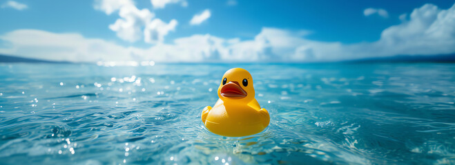 rubber duck on the ocean, AI generated - obrazy, fototapety, plakaty