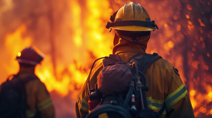 close-up Wildfire firefighters in America are on the job