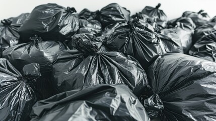 A multitude of garbage bag rolls on a white background