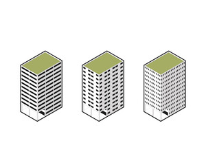 isometric tower building city skyscraper town apartment estate cityscape vector. isometric set architecture illustration urban design office modern construction business street. isometric building.