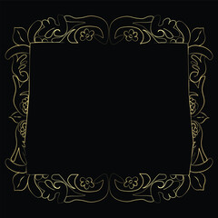 Thin golden decorated frame with black background and space for text in the middle for certificate, announcement, message