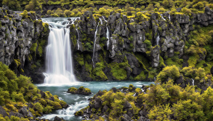 Stunning waterfall in iceland. Travel and adventure concept