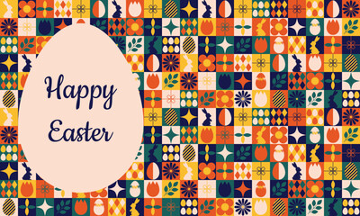 Happy Easter modern colorful mosaic background with geometric shapes. Vector illustration
