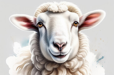Watercolor Sheep Farm Animal Portrait Painted Illustration