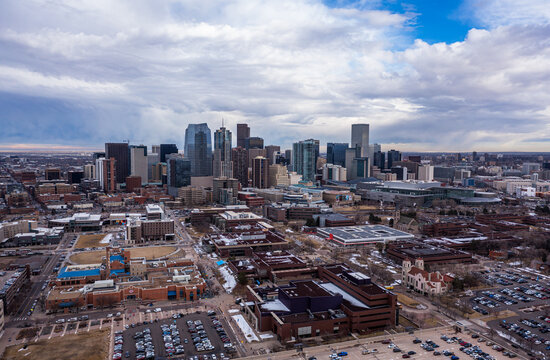Metropolitan State University of Denver Aerial Photography with City Skyline