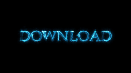 Download sign. Sign in neon style. Abstract animation glowing neon blue light. 