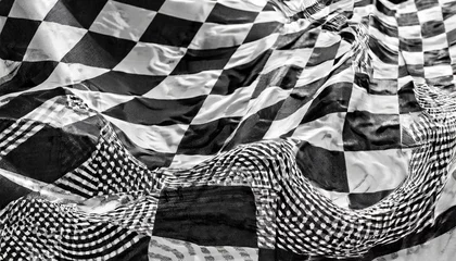 Fotobehang abstract black and white checkered pattern with distortion effec © Ashley