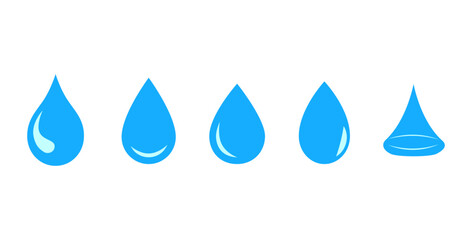 Vector blue water drop icon set. Flat droplet logo shapes collection - obrazy, fototapety, plakaty