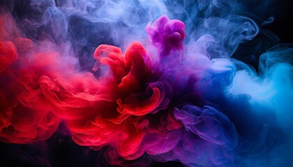 dramatic smoke and fog in contrasting vivid red blue and purple colors vivid and intense abstract...
