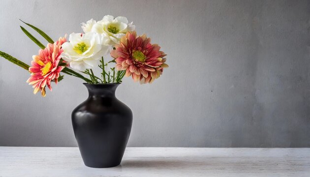 flower in black vase on white background