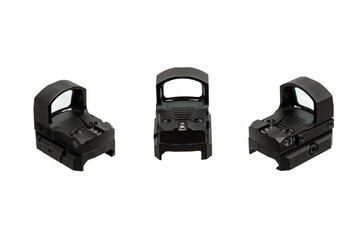 Modern optical collimator sight. Aiming device for shooting at short distances. Isolate on a white back.