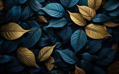 blue leaves on a black background.