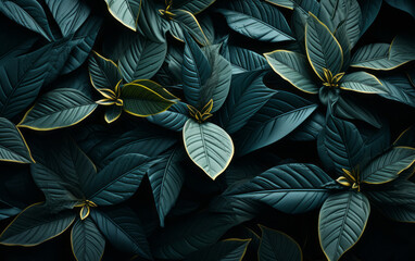 blue leaves on a black background.