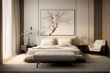 Bedroom interior. beige tones design.