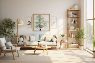 living room, in the style of y2k aesthetic, serene mood, natural light.