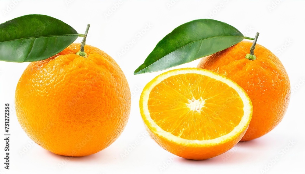 Wall mural orange isolate orange fruit set on white background whole orange fruit with slice