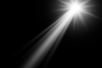  White glowing light on a transparent background. Flare effect with rays of light and magic sparkles. Use screen transparency mode