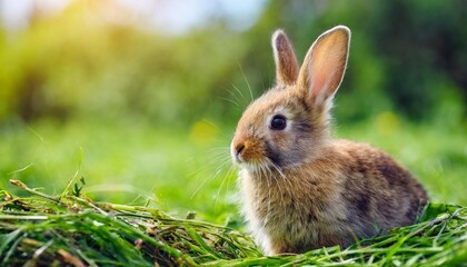 Naklejka na ściany i meble little rabbit on green grass