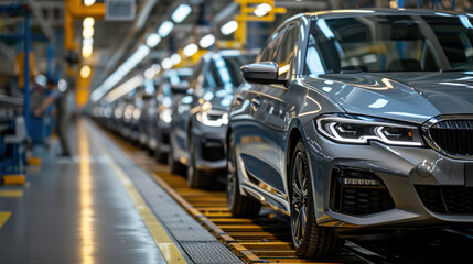 Luxury Cars on the Assembly Line in a Modern Automotive Factory.