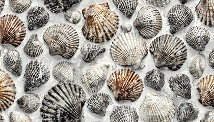 seamless pattern of sea shells on white background manual graphics design for backgrounds wallpapers and packaging