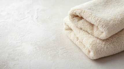 Fototapeta na wymiar A top-view image of a folded soft terry towel, set against a light background
