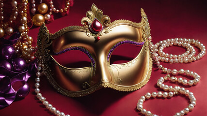Mardi Gras carnival mask and beads 
