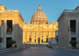 St. Peter's Basilica in Rome at dawn. Vatican.