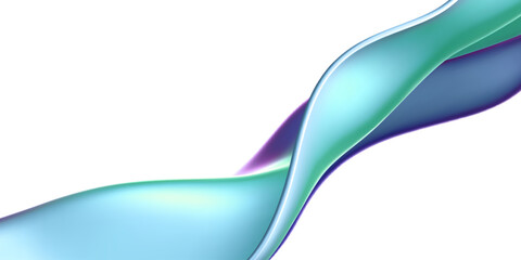 3d holographic liquid wave, iridescent chrome fluid silk fabric isolated on light background. Render of neon metal ribbon with rainbow gradient effect flying in motion. 3d vector geometric background.