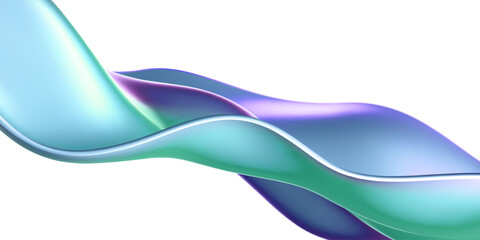 3d holographic liquid wave, iridescent chrome fluid silk fabric isolated on light background. Render of neon metal ribbon with rainbow gradient effect flying in motion. 3d vector geometric background.