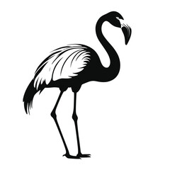 Fototapeta premium Silhouette of a flamingo featuring elegant lines and detailed feathers on a white background.